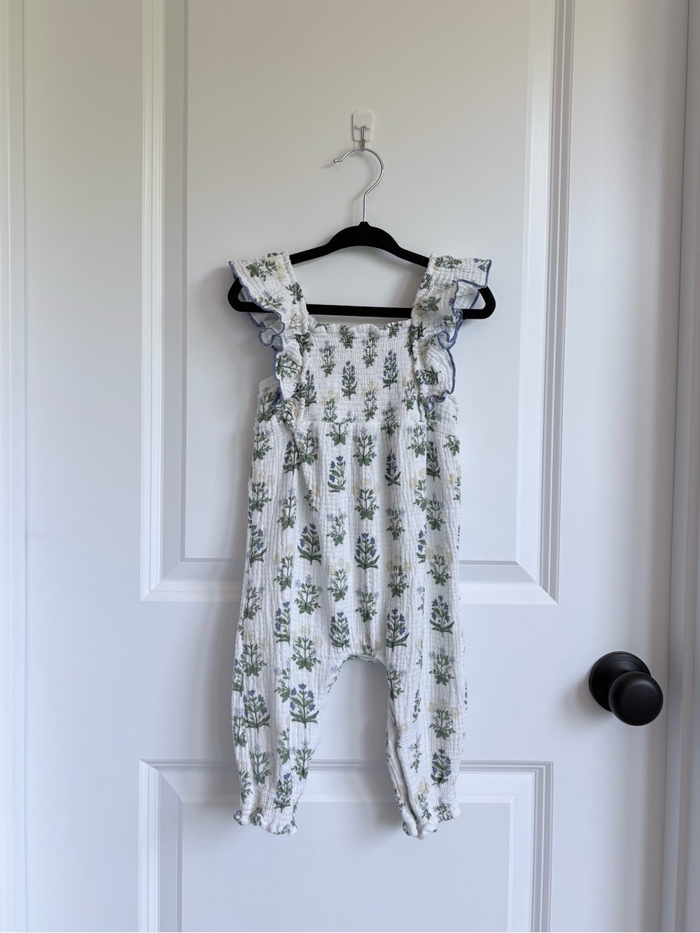 🌱Mud Pie Blue Floral Smocked Ruffle Romper Longall